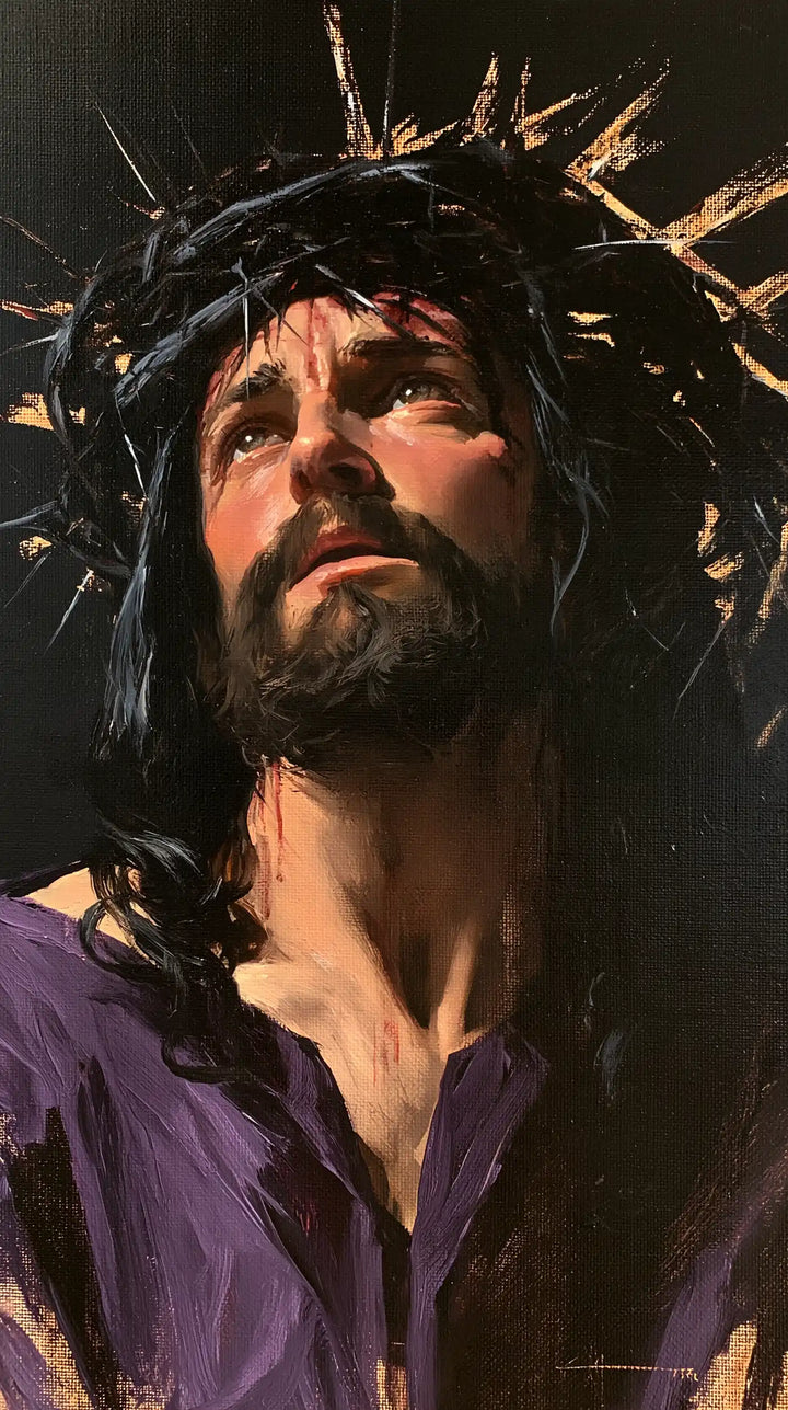 Jesus Crowned with Thorns — The Neck Raised beneath the Black Crown