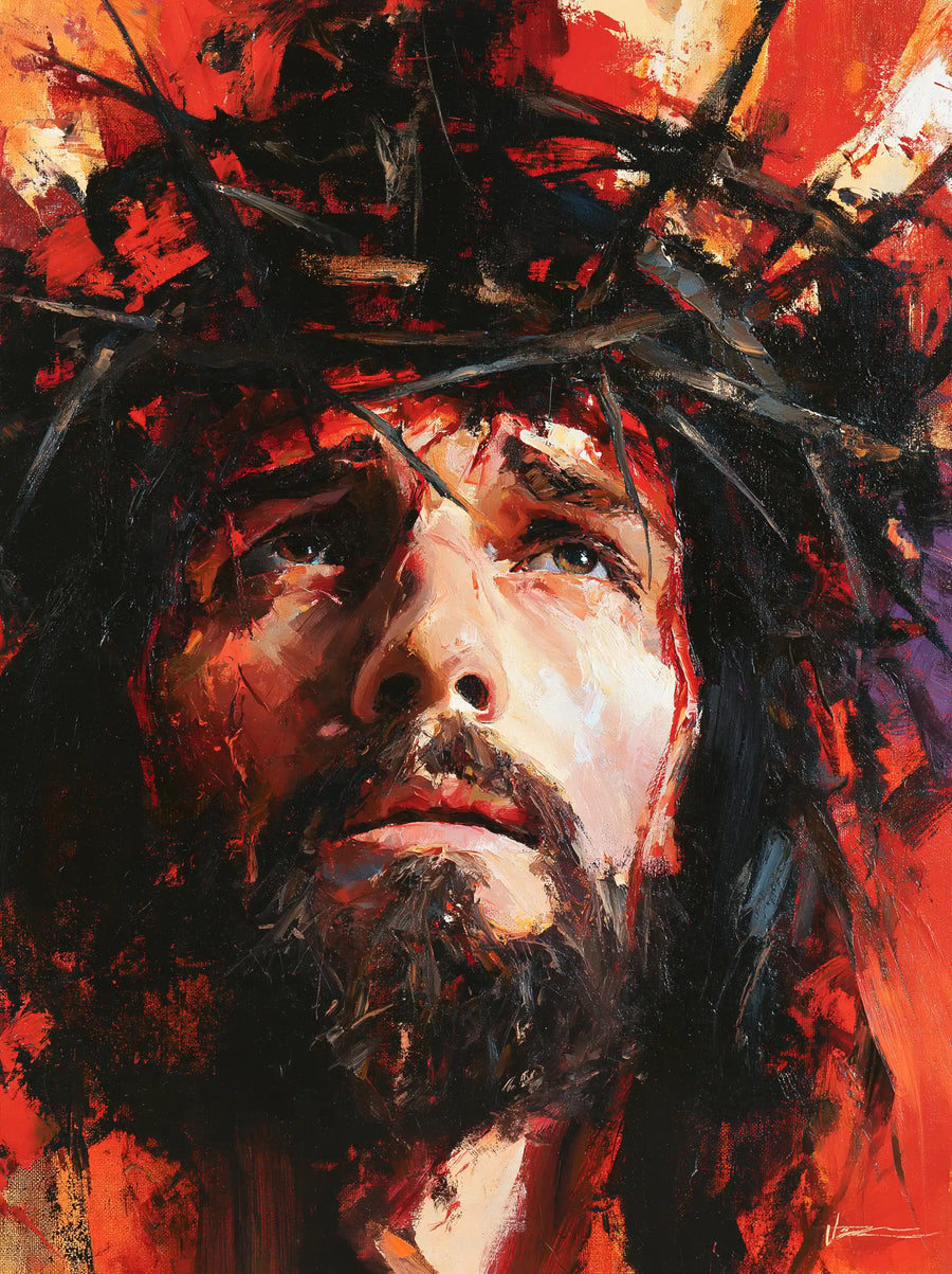 Jesus Crowned with Thorns — Eyes beneath the Storm of Brushstrokes