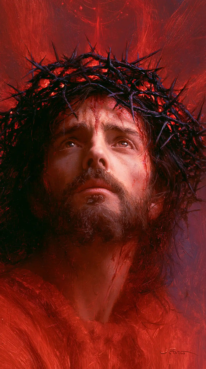 Jesus Crowned with Thorns — The Gaze in the Scarlet Sky