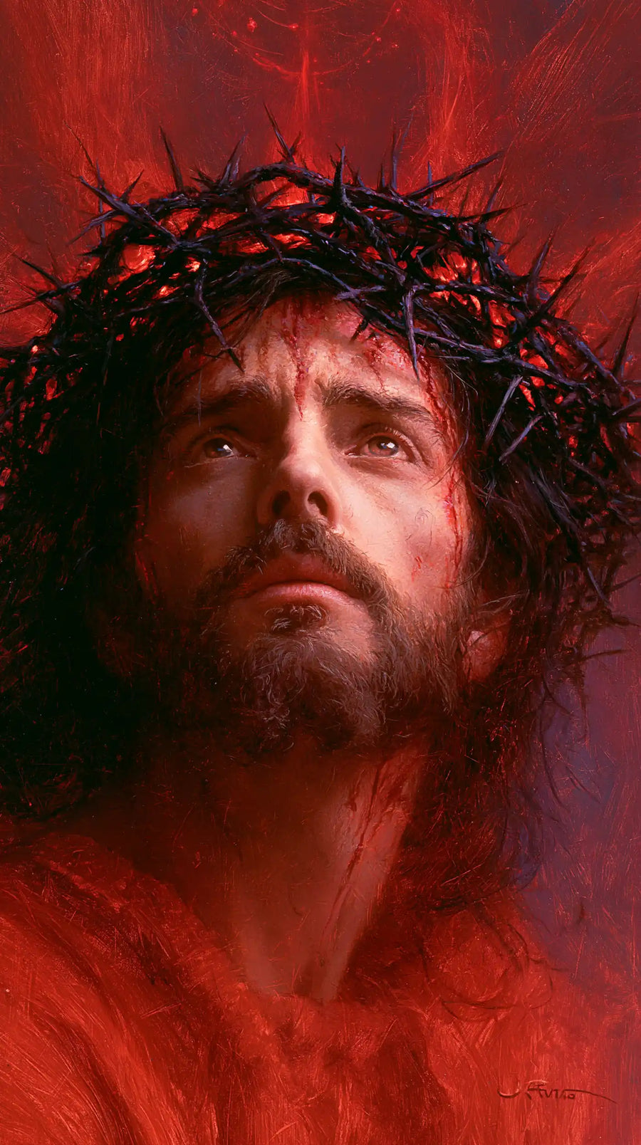 Jesus Crowned with Thorns — The Gaze in the Scarlet Sky