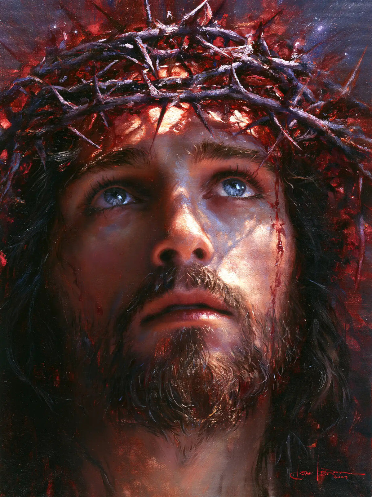 Jesus Crowned with Thorns — Blue Eyes beneath Silver Brambles