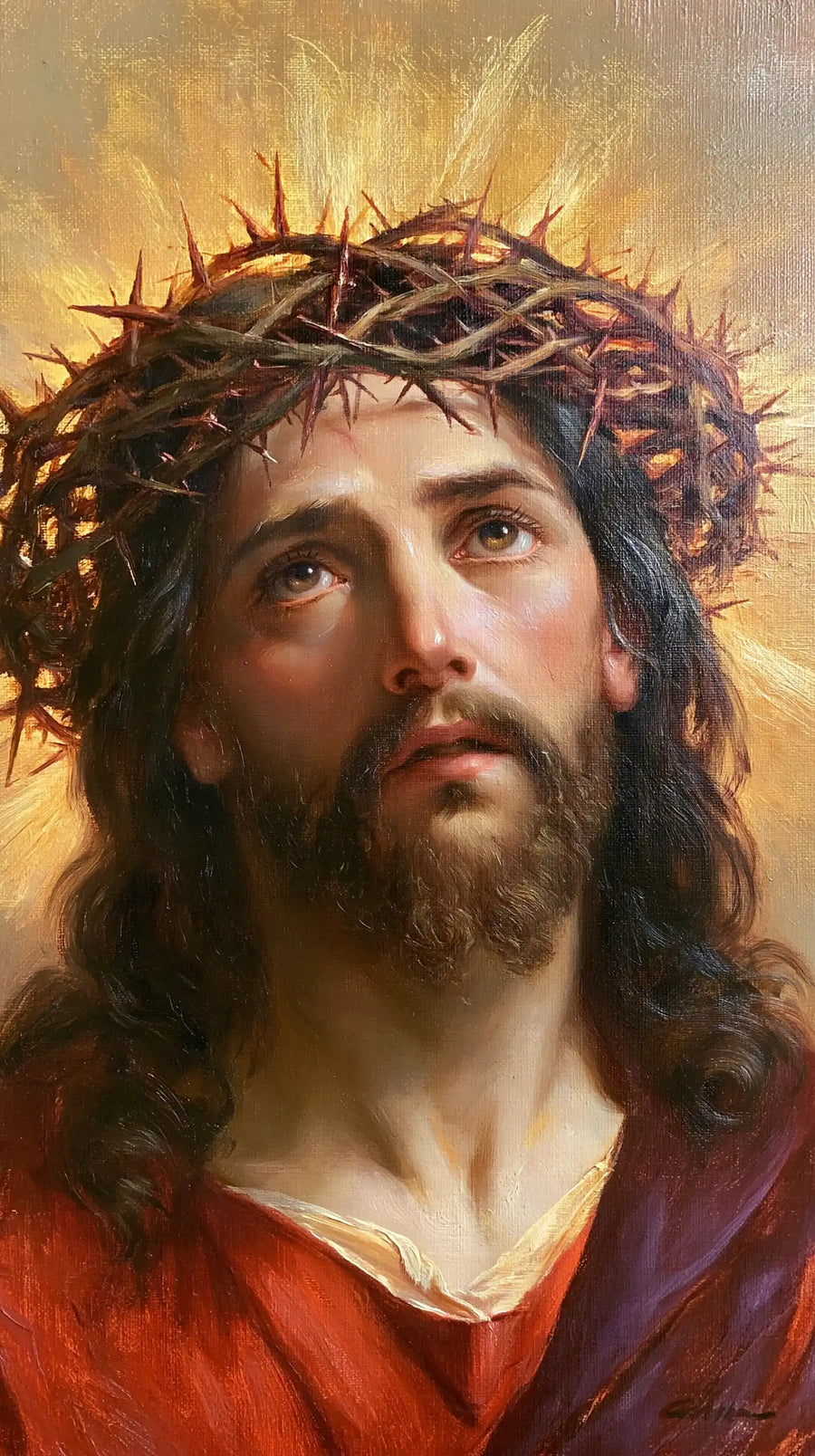 Jesus Crowned with Thorns — Red and White beneath the Light