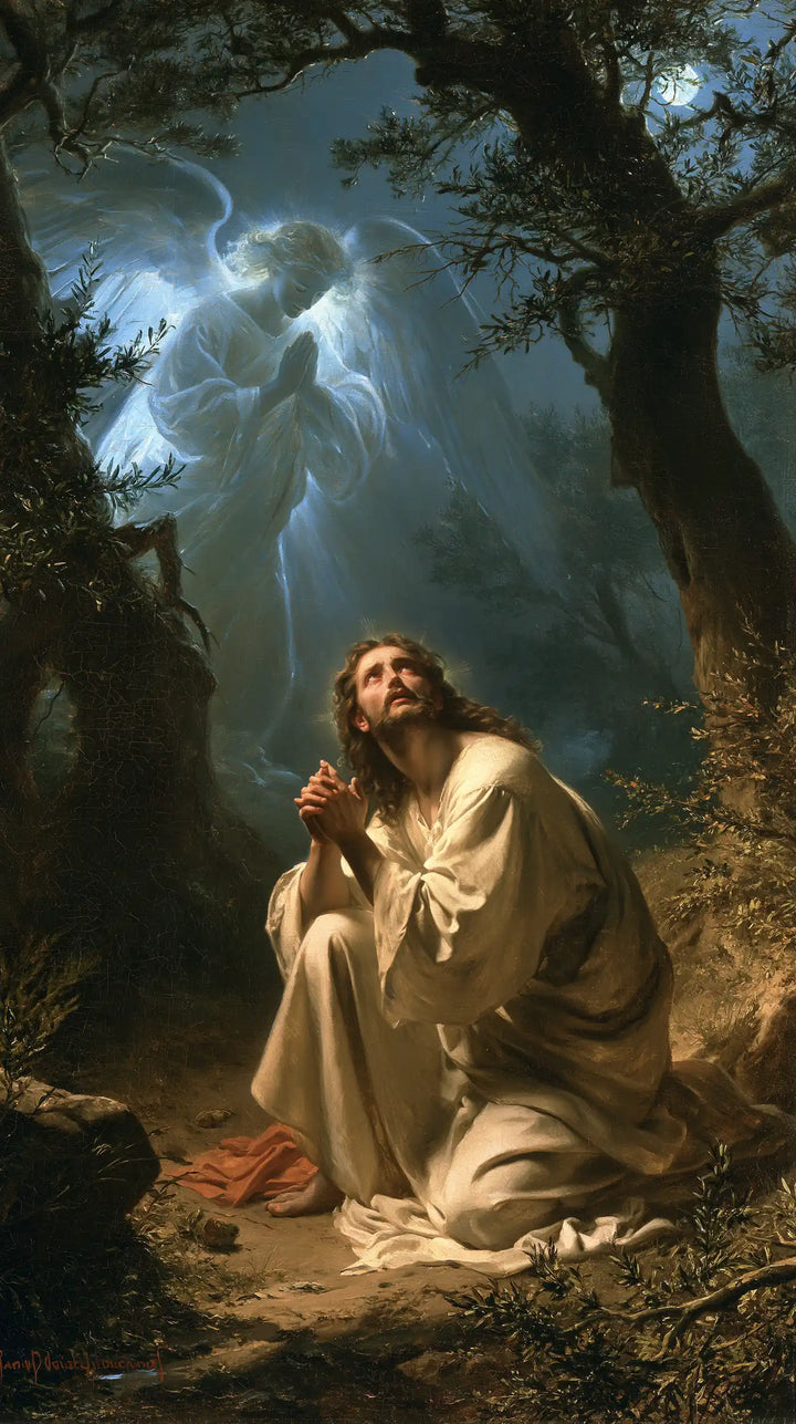 Jesus in Gethsemane — Clasped Hands beneath the Blue Wing