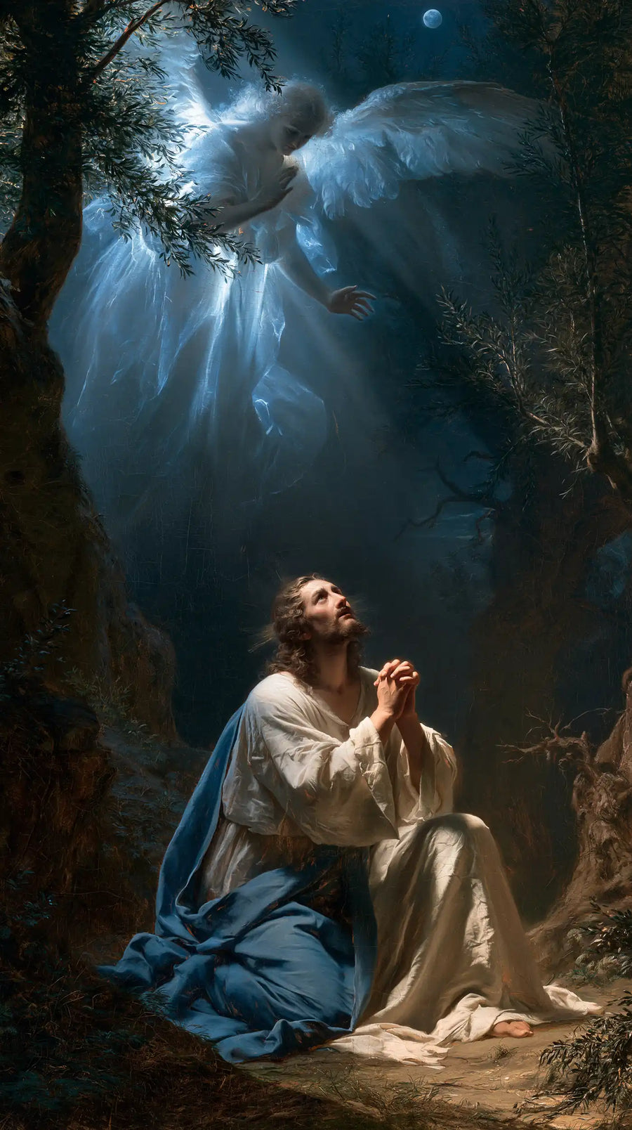 Jesus in Gethsemane — Consolation in Blue and White