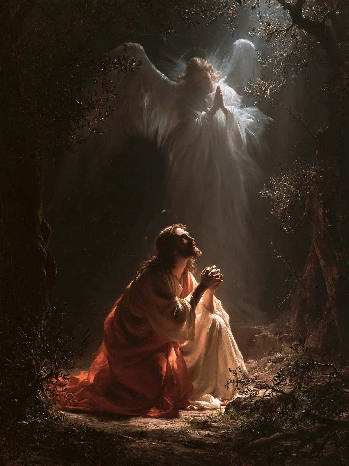 Jesus in Gethsemane — The Angel above the Crimson