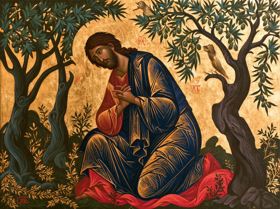Jesus in Gethsemane — Silence Embroidered in Azure