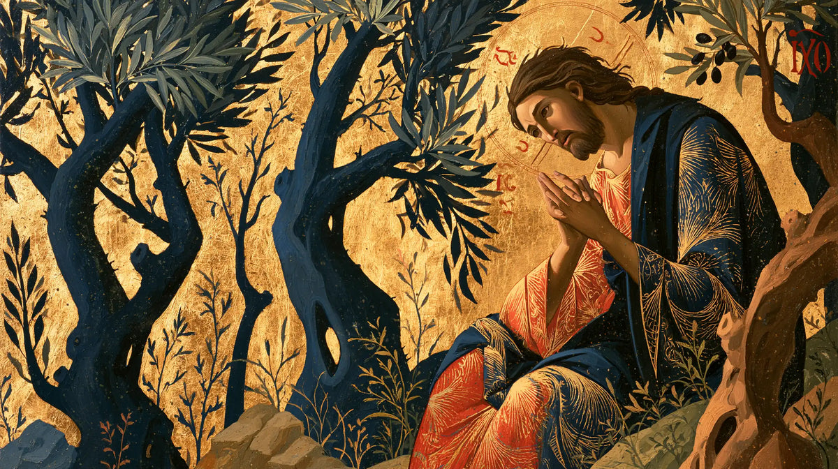 Jesus in Gethsemane — Prayer beside the Blue Olive Tree