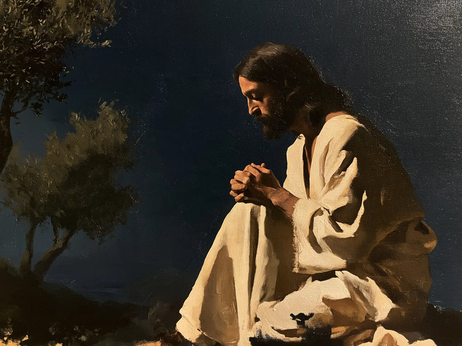 Jesus in Gethsemane — Hands upon the Luminous Knee