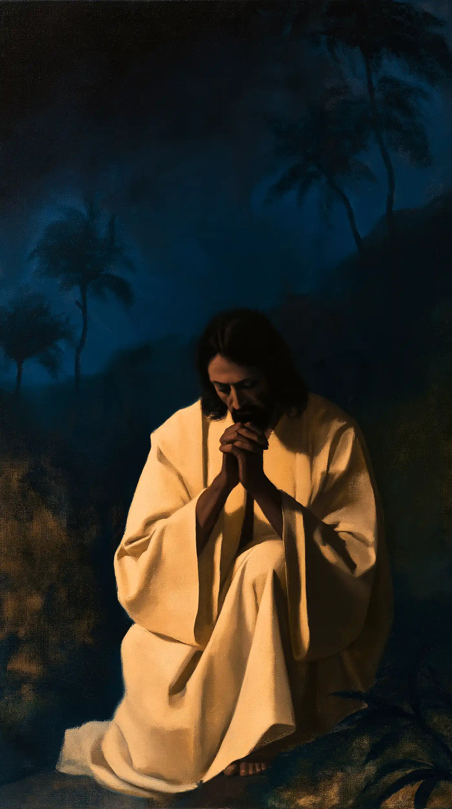 Jesus in Gethsemane — Golden Linen in the Indigo Night
