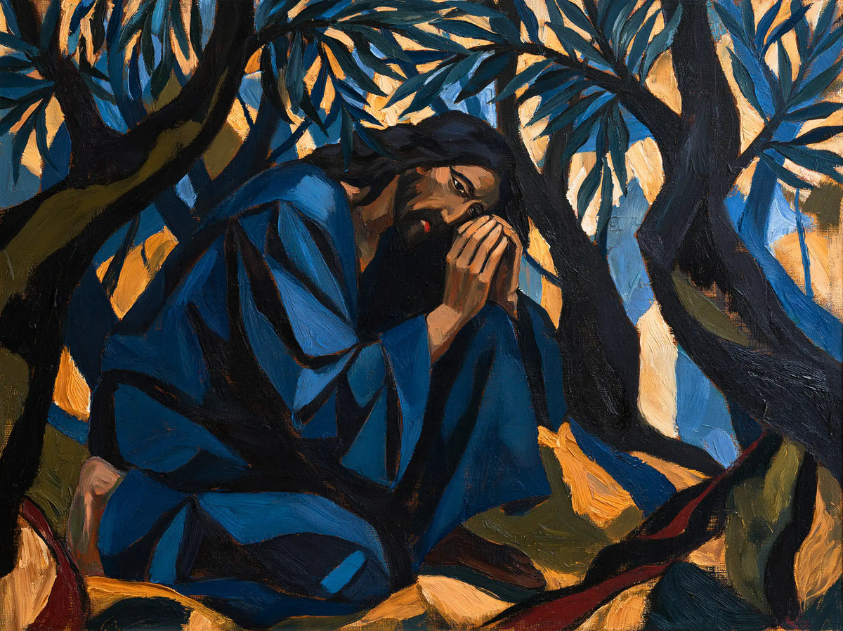 Jesus in Gethsemane — Night Folded into Cobalt