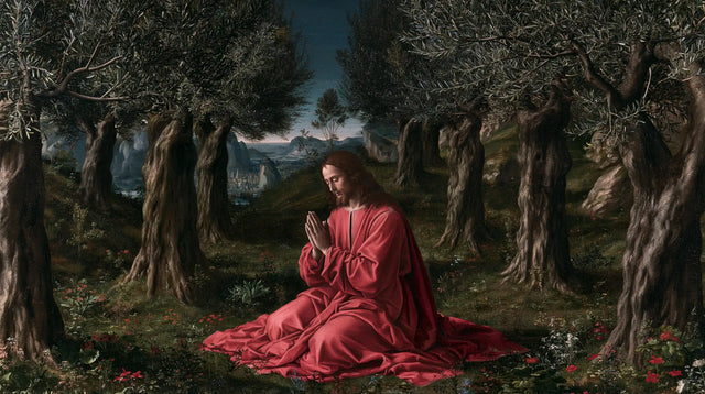 Jesus in Gethsemane — Silence upon a Carpet of Red Flowers