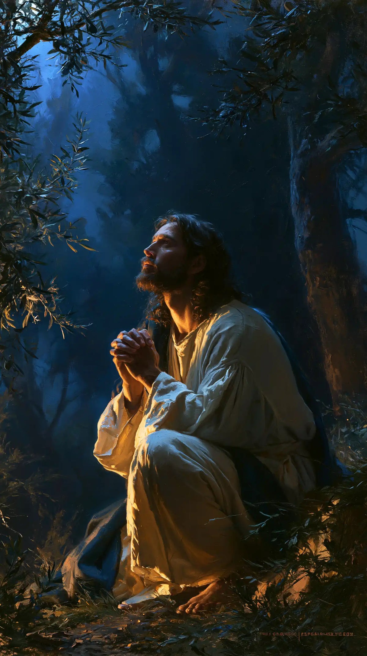 Jesus in Gethsemane — The Amber Knee in the Azure Night