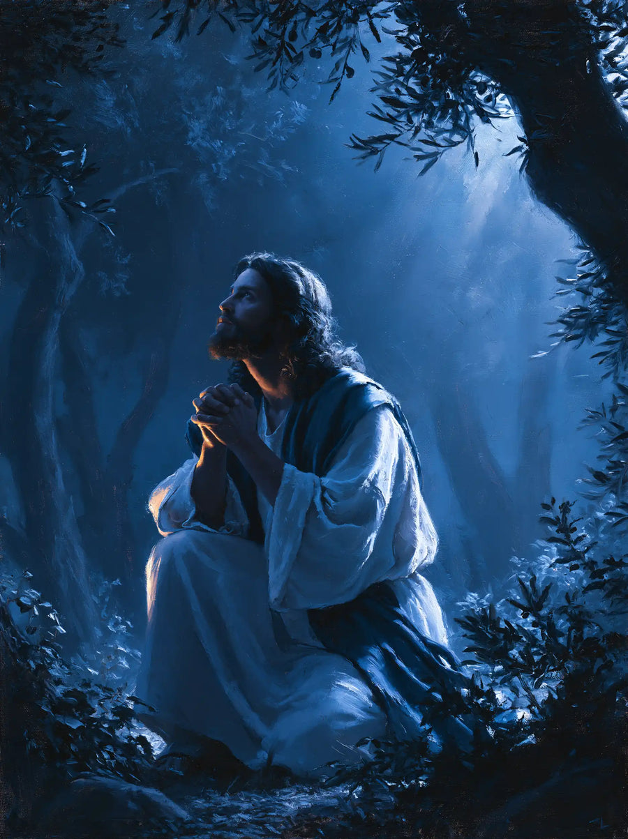Jesus in Gethsemane - Midnight Blue Chiaroscuro · Portrait n° 9