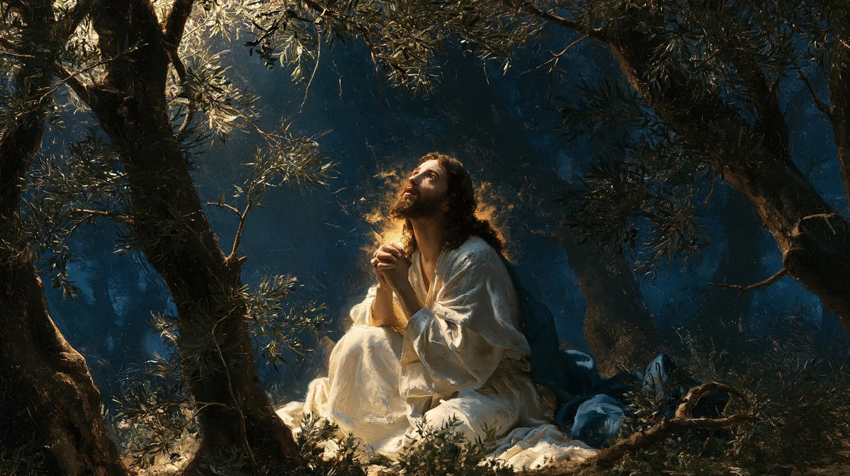 Jesus in Gethsemane - Gethsemane in Midnight Blue, Olive and Gold · Landscape n° 16