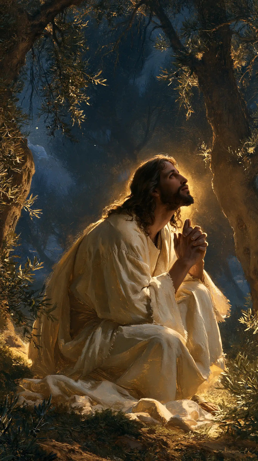 Jesus in Gethsemane — The Golden Ray upon White Shoulders