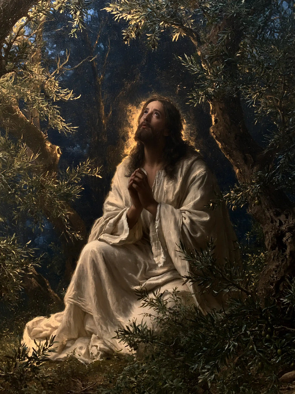 Jesus in Gethsemane - Gethsemane in Midnight Blue, Olive and Gold · Portrait n° 9