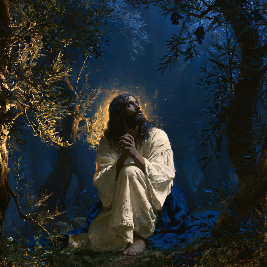 Jesus in Gethsemane - Gethsemane in Midnight Blue, Olive and Gold · Square n° 7