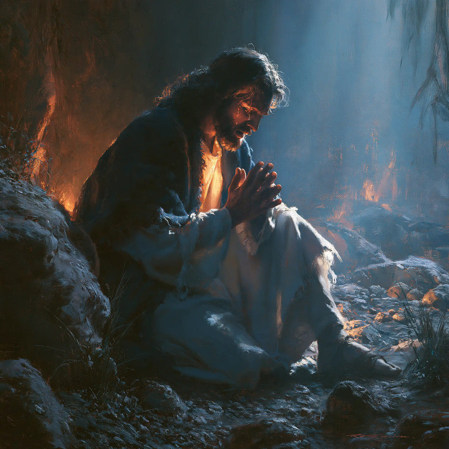 Jesus in Gethsemane — Prayer between Ember and Azure