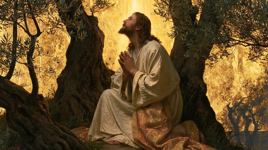 Jesus in Gethsemane — The Gaze in Amber-Embroidered Folds