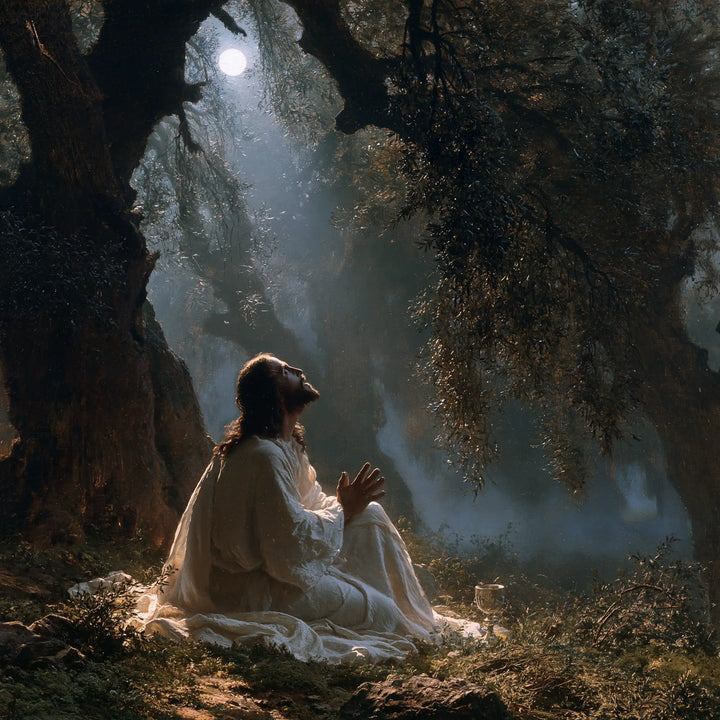 Jesus in Gethsemane — Palms in the Silence of Mist