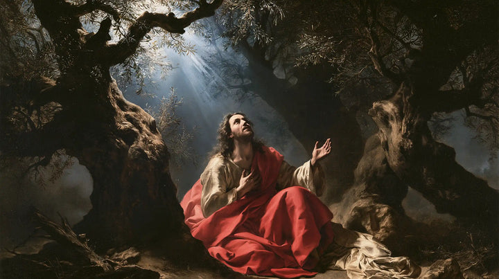 Jesus in Gethsemane — The Hand Reaching beneath the Blue Opening