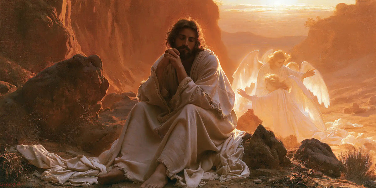 angels ministering to Jesus after the temptation in Angels After the Temptation style, landscape Christian artwork no. 20