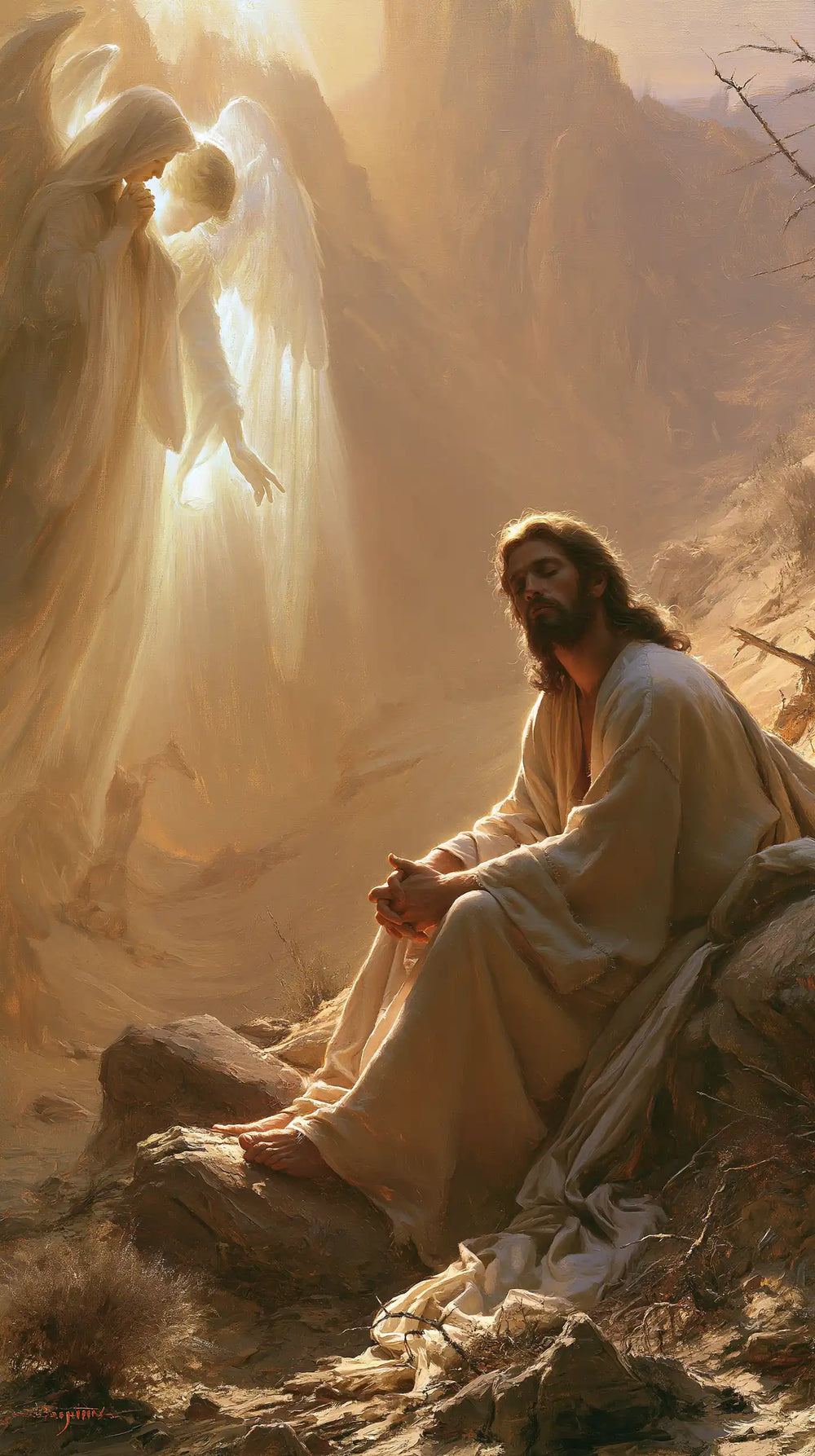 angels ministering to Jesus after the temptation in Angels After the Temptation style, portrait Christian artwork no. 18