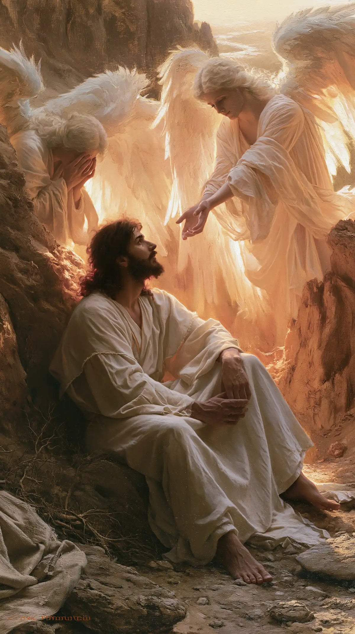 angels ministering to Jesus after the temptation in Angels After the Temptation style, portrait Christian artwork no. 19