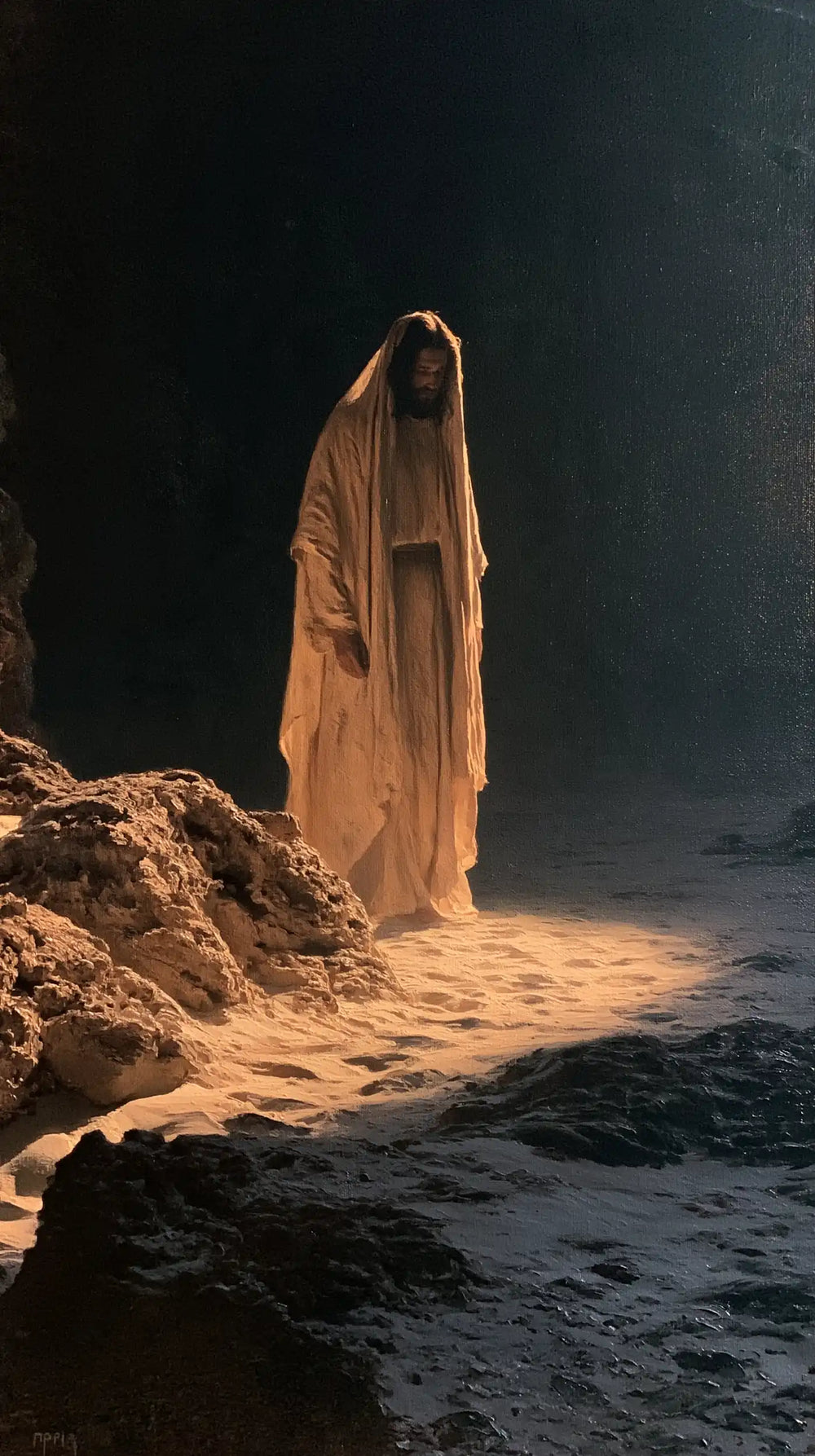 Christ appearing as divine light in the desert in Christ as Divine Light style, portrait Christian artwork no. 4