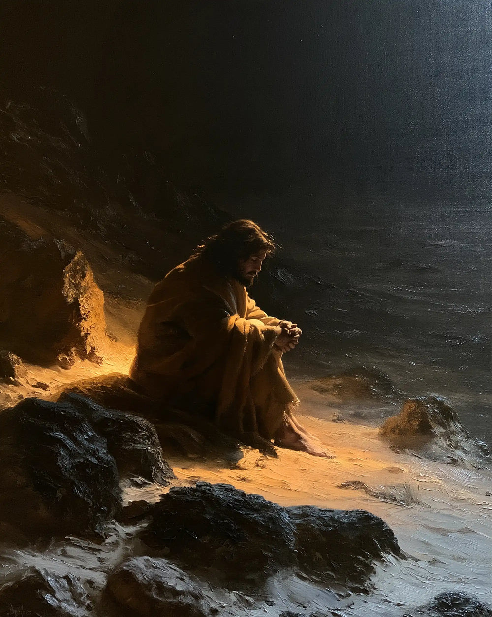 Christ appearing as divine light in the desert in Christ as Divine Light style, portrait Christian artwork no. 14