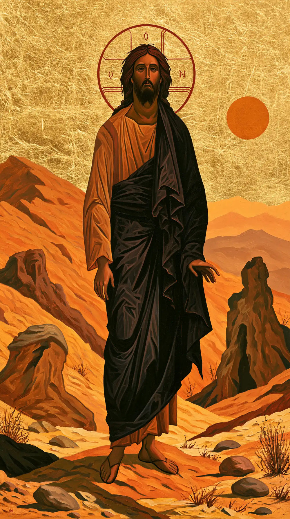 Jesus in the desert during the temptation in Contemporary Byzantine style, portrait Christian artwork no. 19