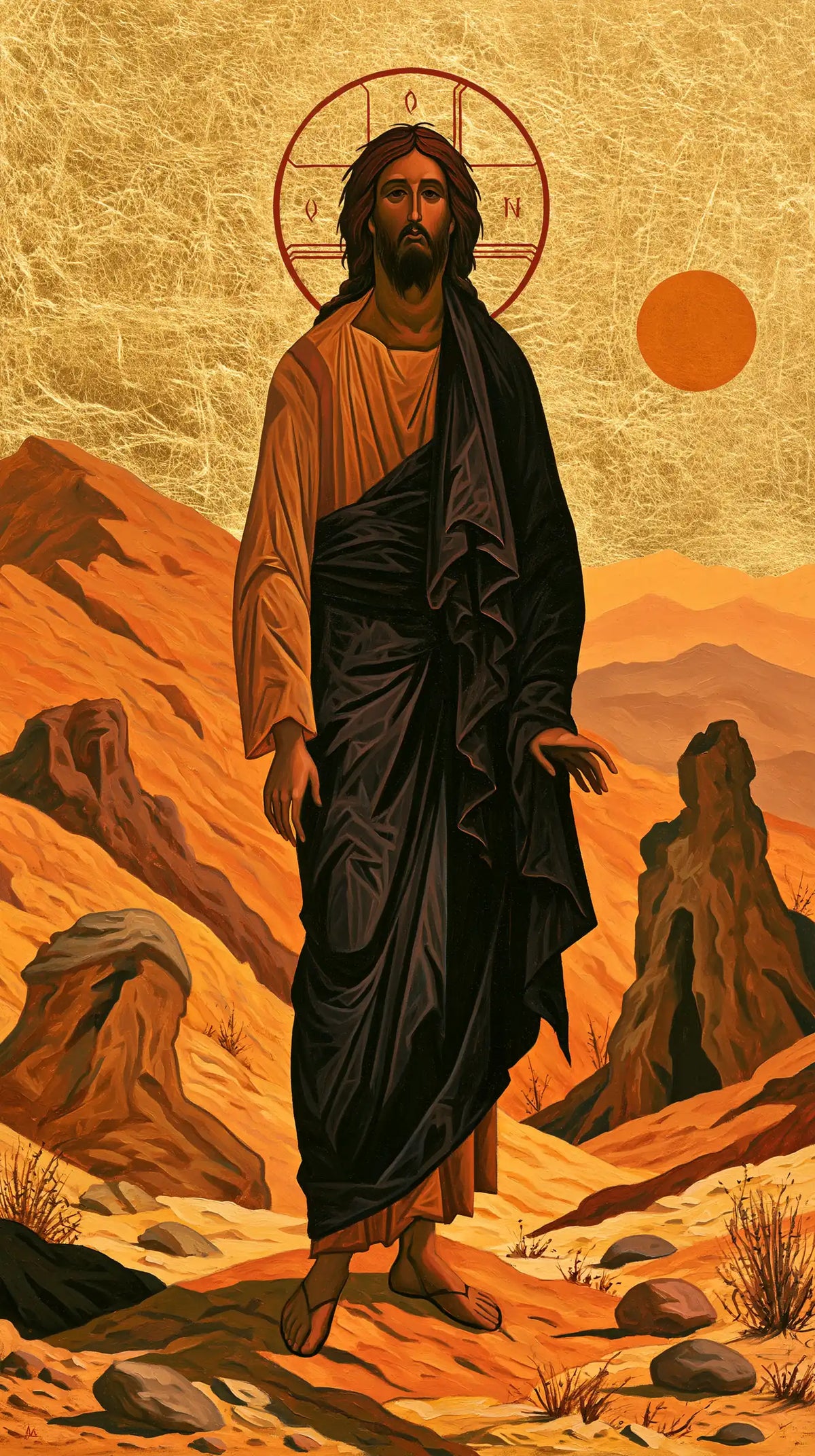 Jesus in the desert during the temptation in Contemporary Byzantine style, portrait Christian artwork no. 19