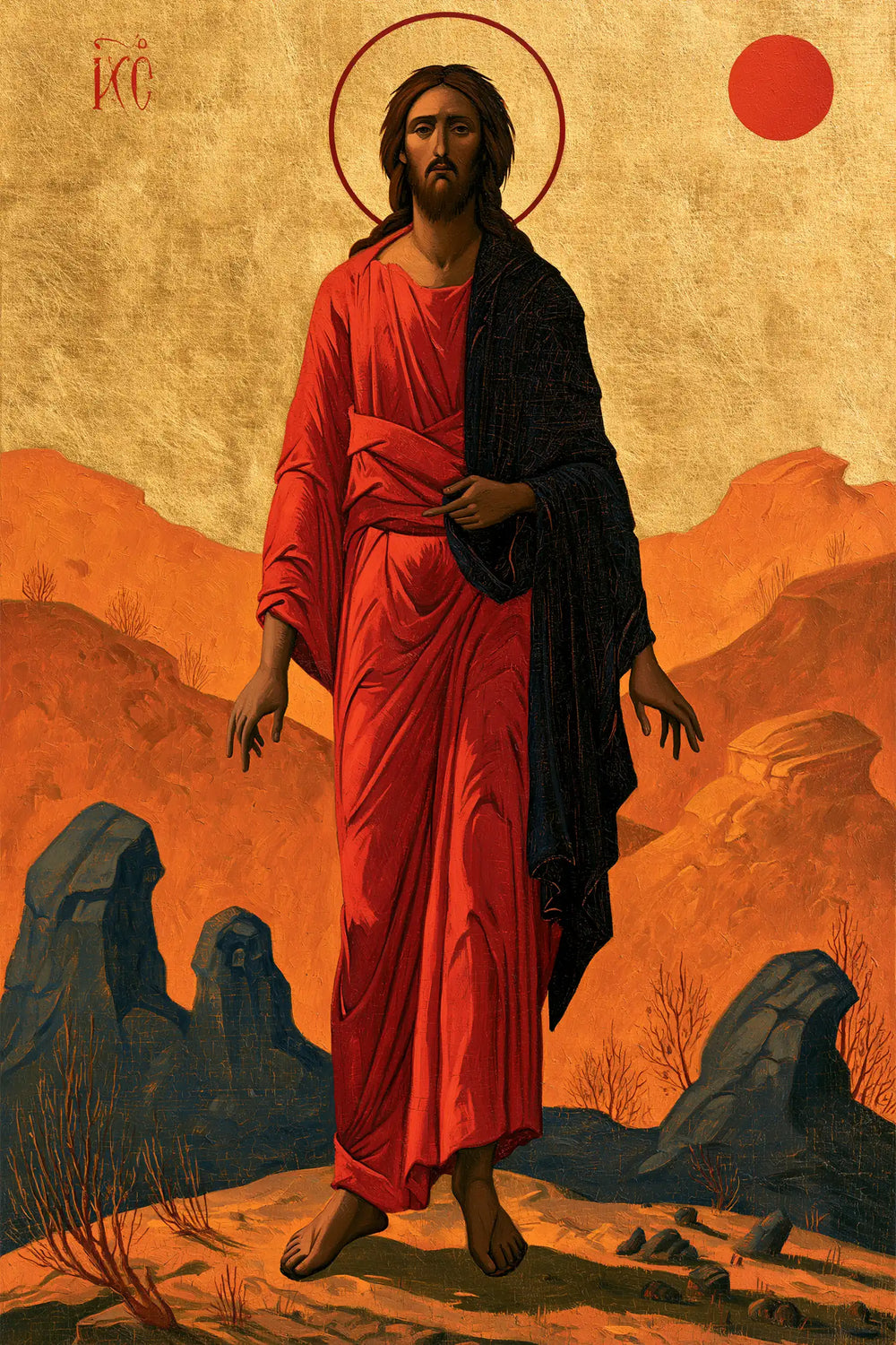 Jesus in the desert during the temptation in Contemporary Byzantine style, portrait Christian artwork no. 28