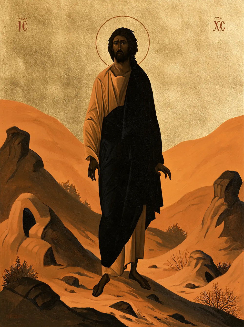 Jesus in the desert during the temptation in Contemporary Byzantine style, portrait Christian artwork no. 34