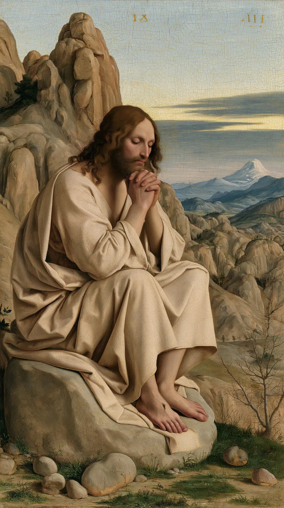 Jesus in the desert during the temptation in Florentine Renaissance style, portrait Christian artwork no. 22