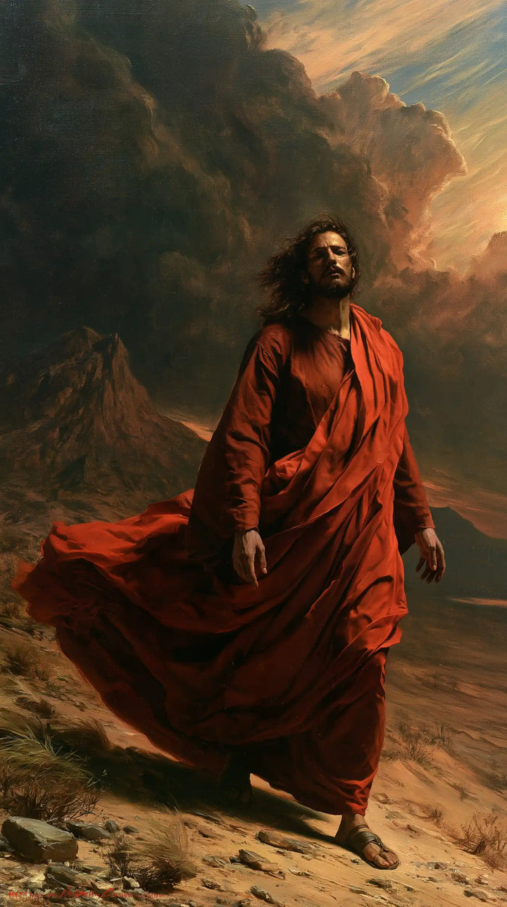 Jesus in the Desert — Crimson in the Evening Wind