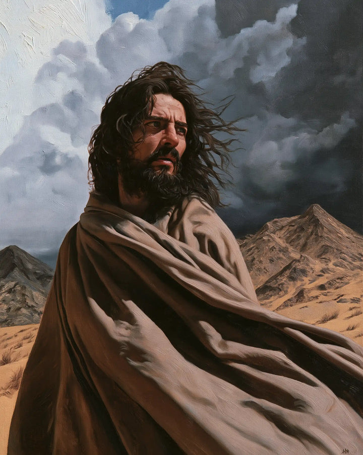 Jesus in the Desert — A Gaze within the Blue Turmoil