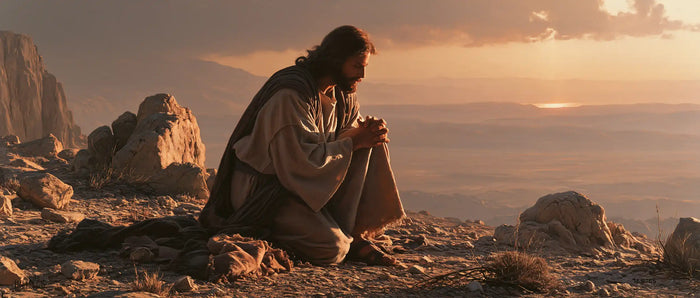 Jesus in the Desert — Hands at Rest in the Copper Evening