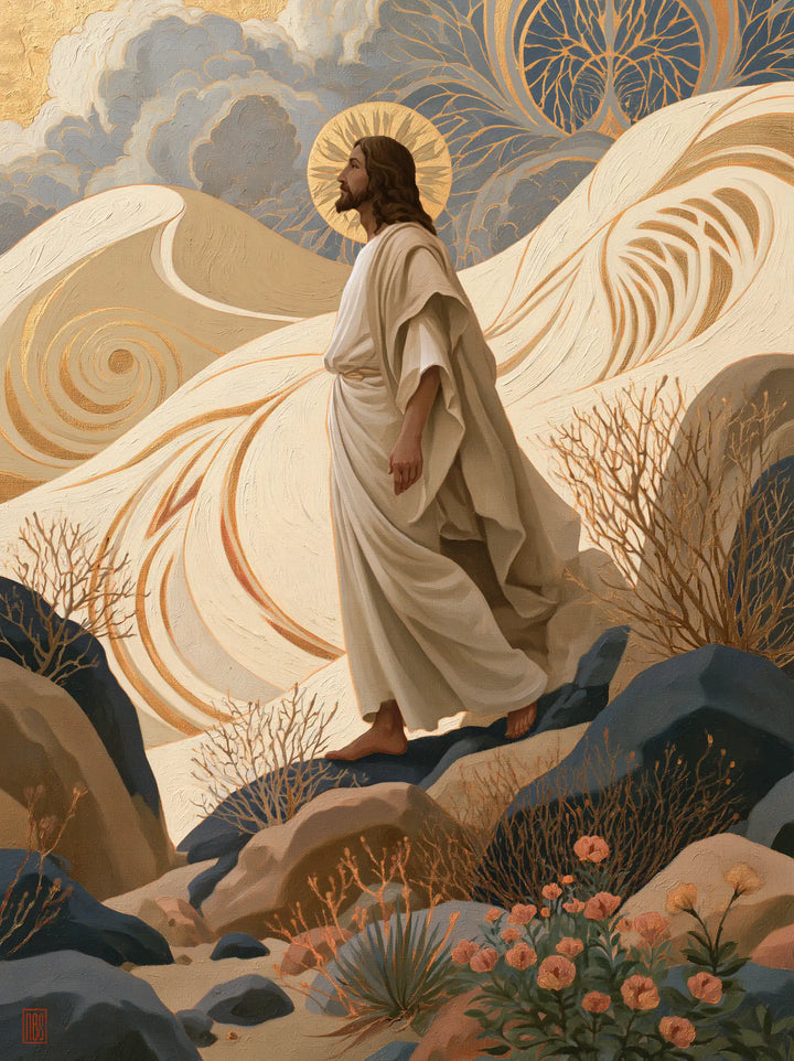Jesus in the Desert — Walking between the Curling Dunes