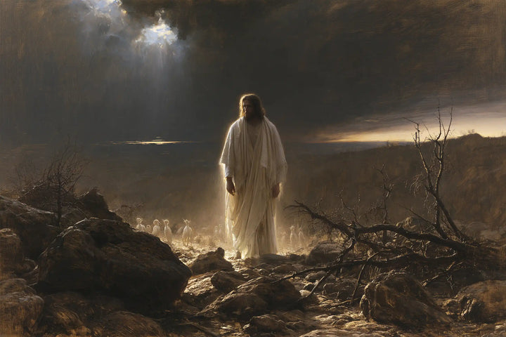 Jesus in the Desert — The Luminous Robe among Dead Branches