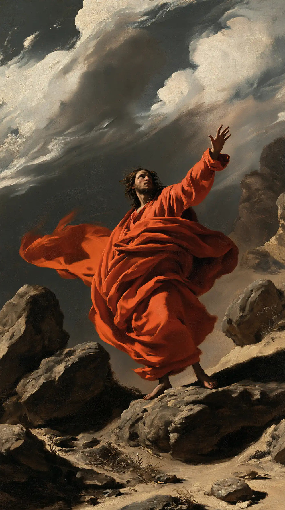 Jesus in the desert during the temptation in Theatrical Baroque style, portrait Christian artwork no. 17
