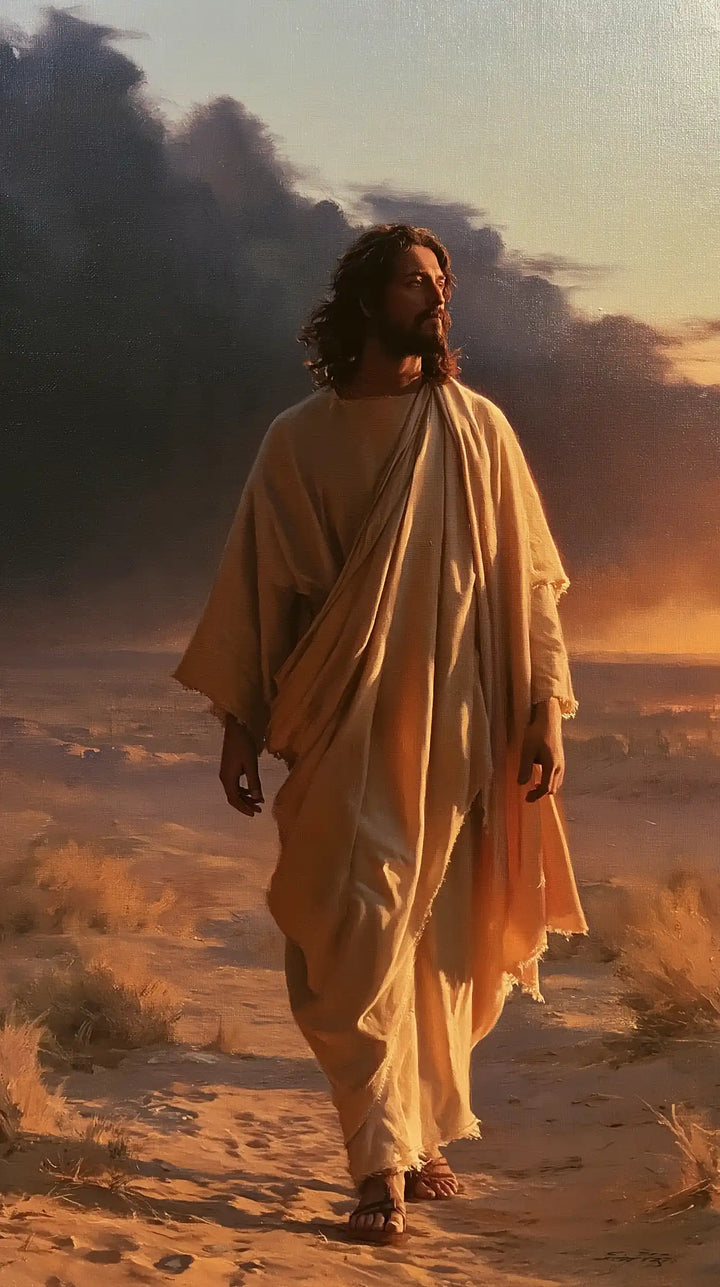 Jesus in the Desert — The Golden Step through the Desert Grasses