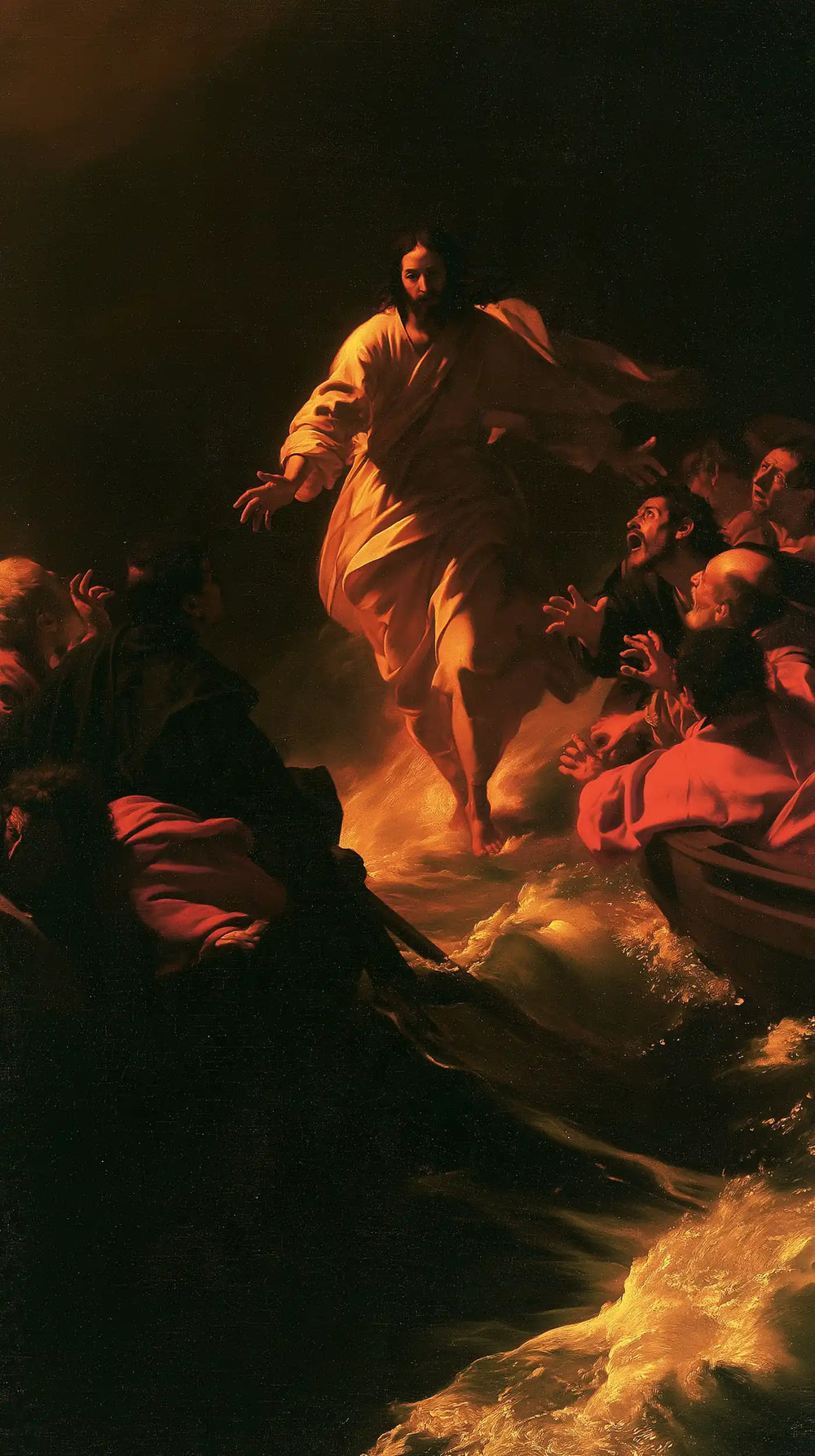 Jesus walking on water in Caravaggio Tenebrism style, portrait Christian artwork no. 18