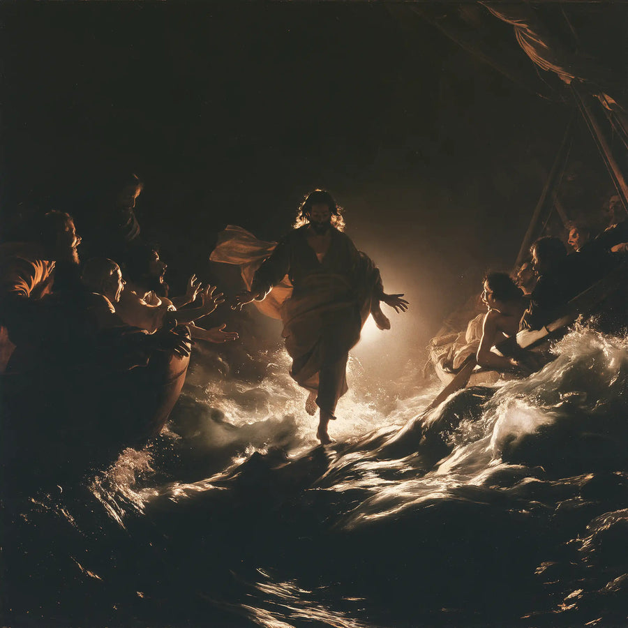 Jesus Walking on Water - Caravaggio Tenebrism · Square n° 2