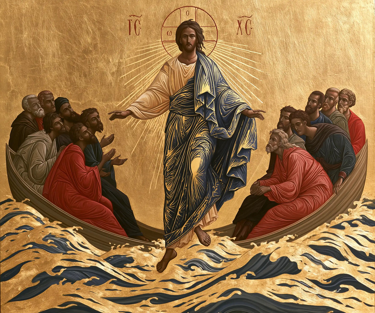 Jesus Walking on Water — Radiance above Engraved Waves
