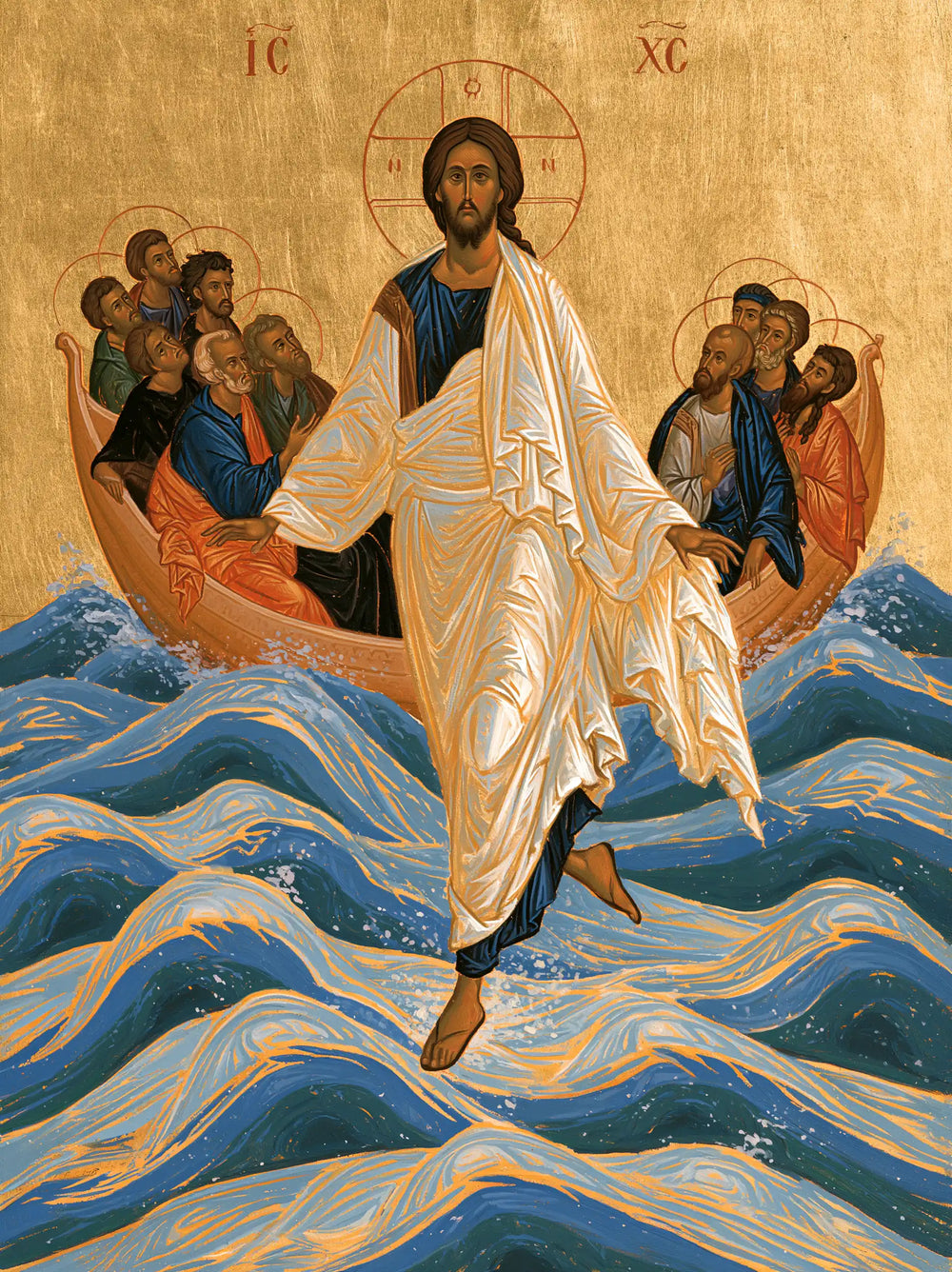 Jesus walking on water in Contemporary Byzantine style, portrait Christian artwork no. 20