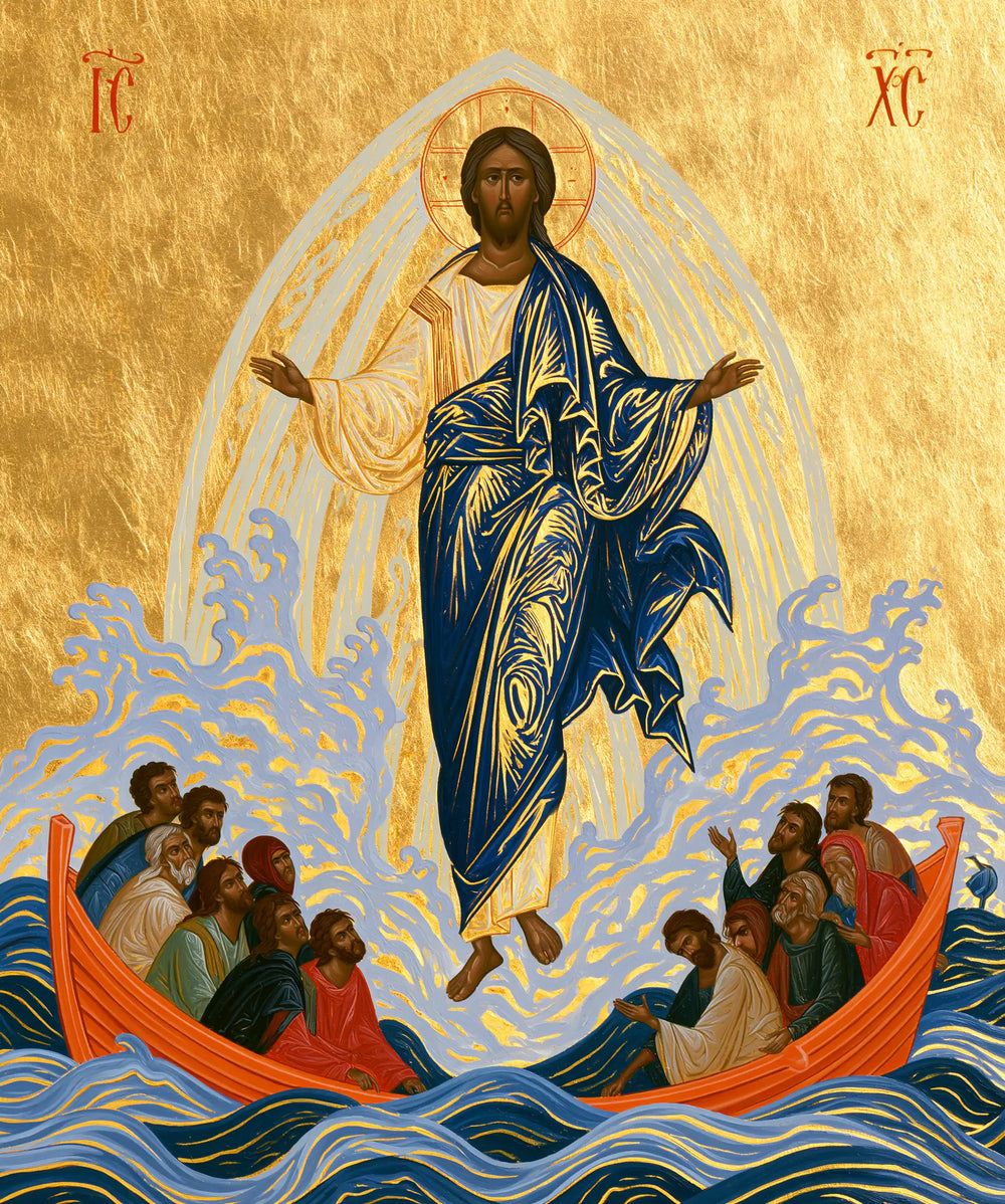 Jesus walking on water in Contemporary Byzantine style, portrait Christian artwork no. 27