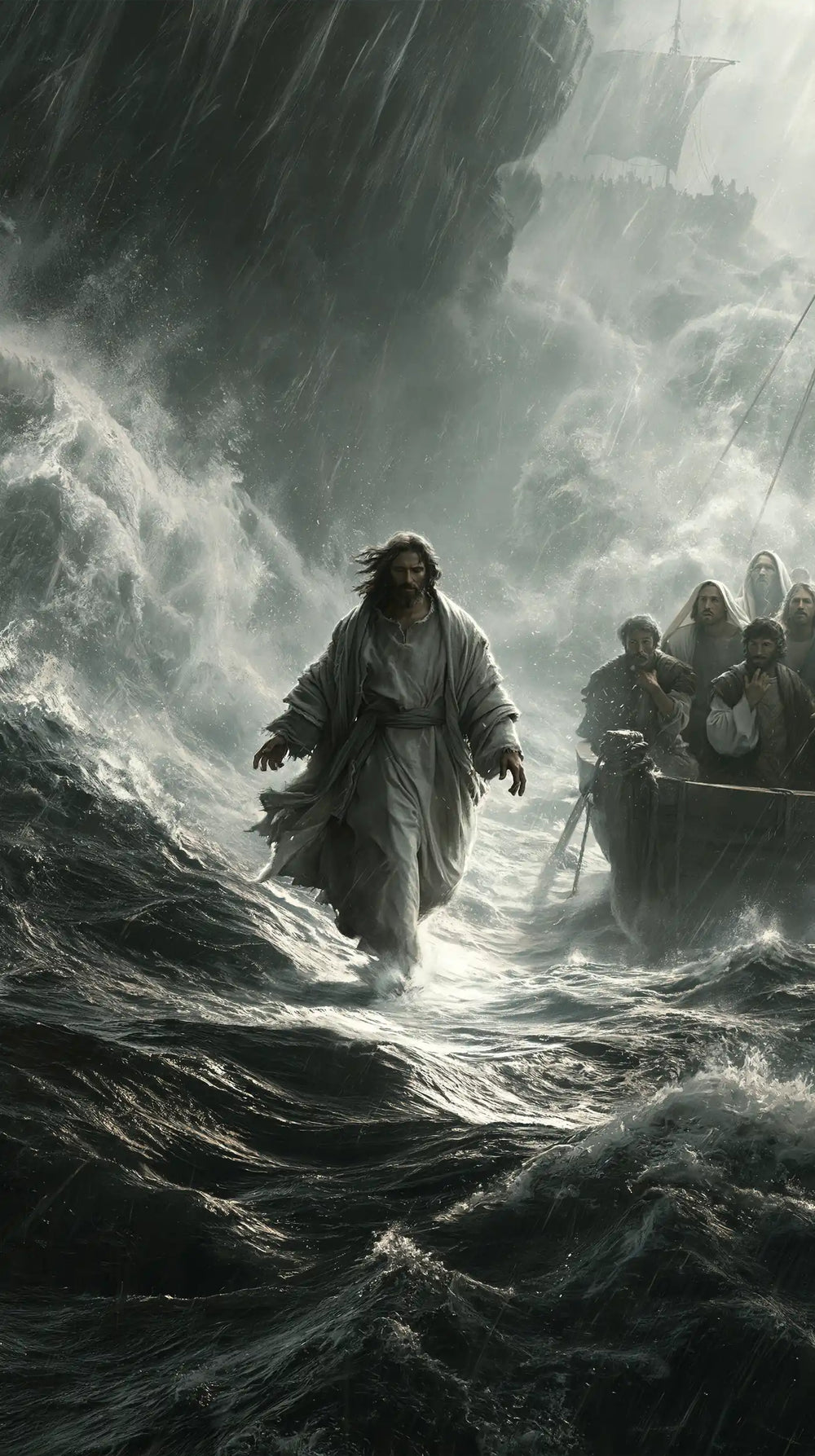 Jesus walking on water in Explosion of Movement style, portrait Christian artwork no. 4