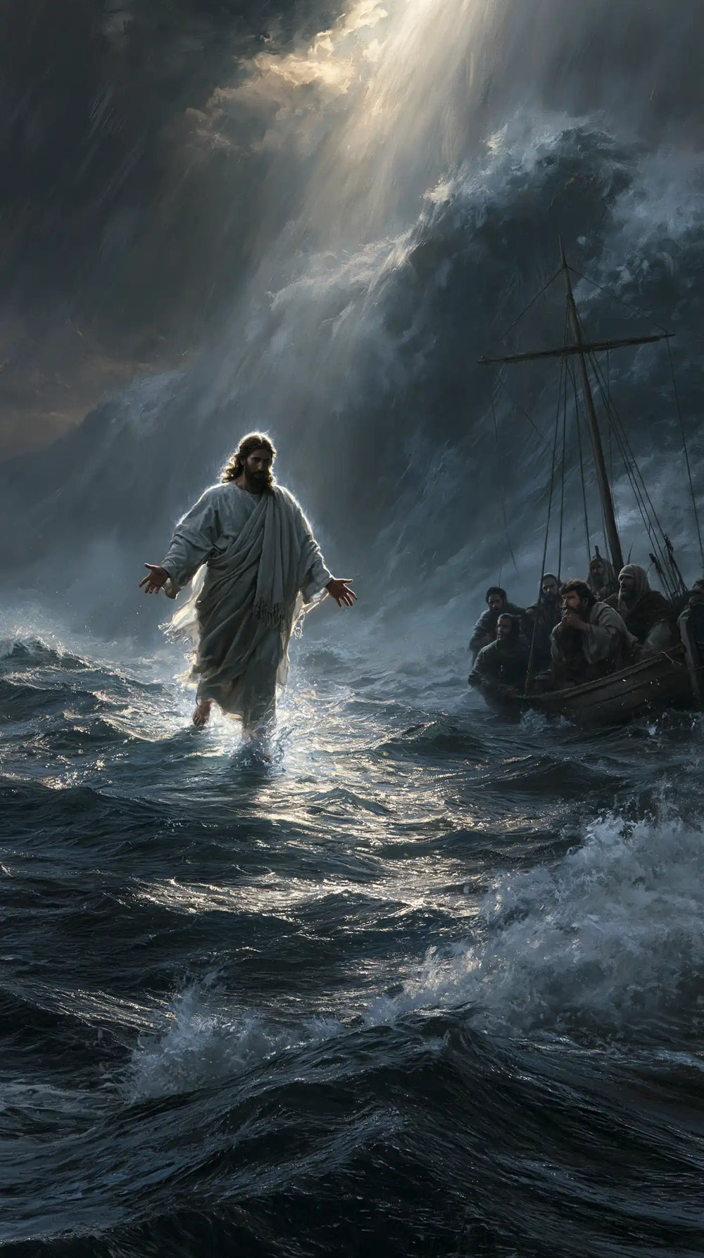 Jesus walking on water in Explosion of Movement style, portrait Christian artwork no. 9