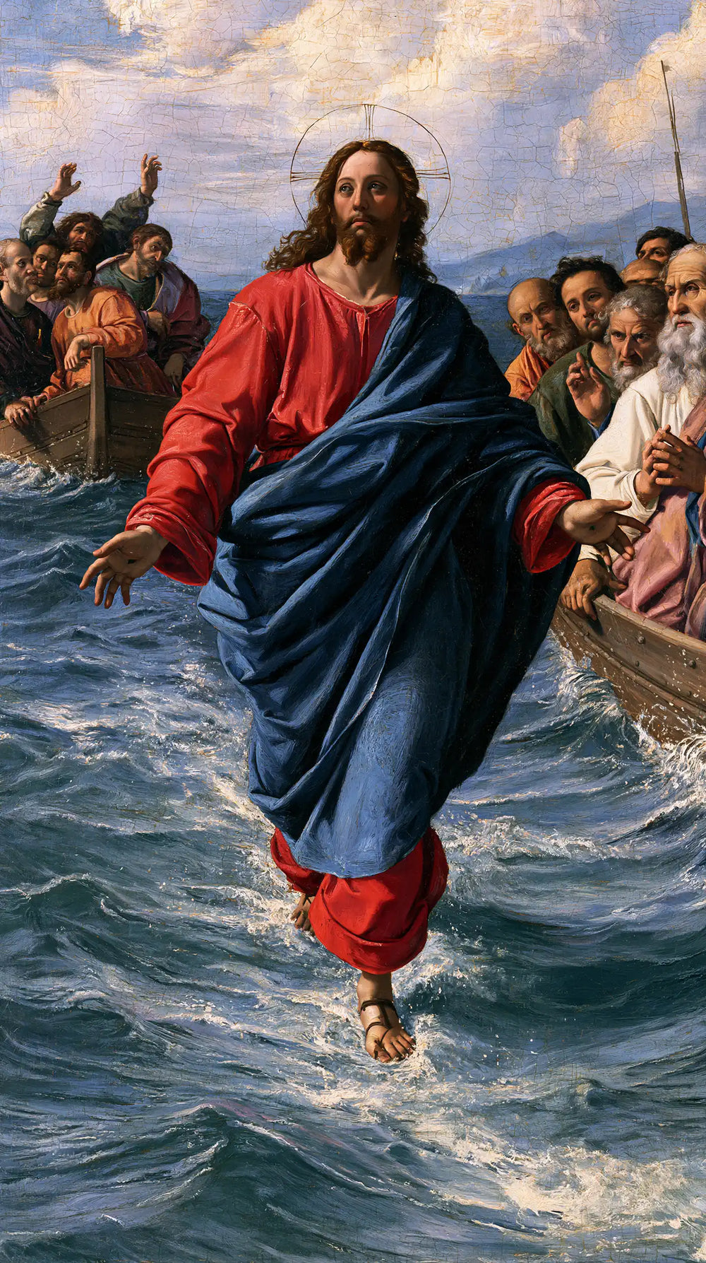 Jesus walking on water in Florentine Renaissance style, portrait Christian artwork no. 7